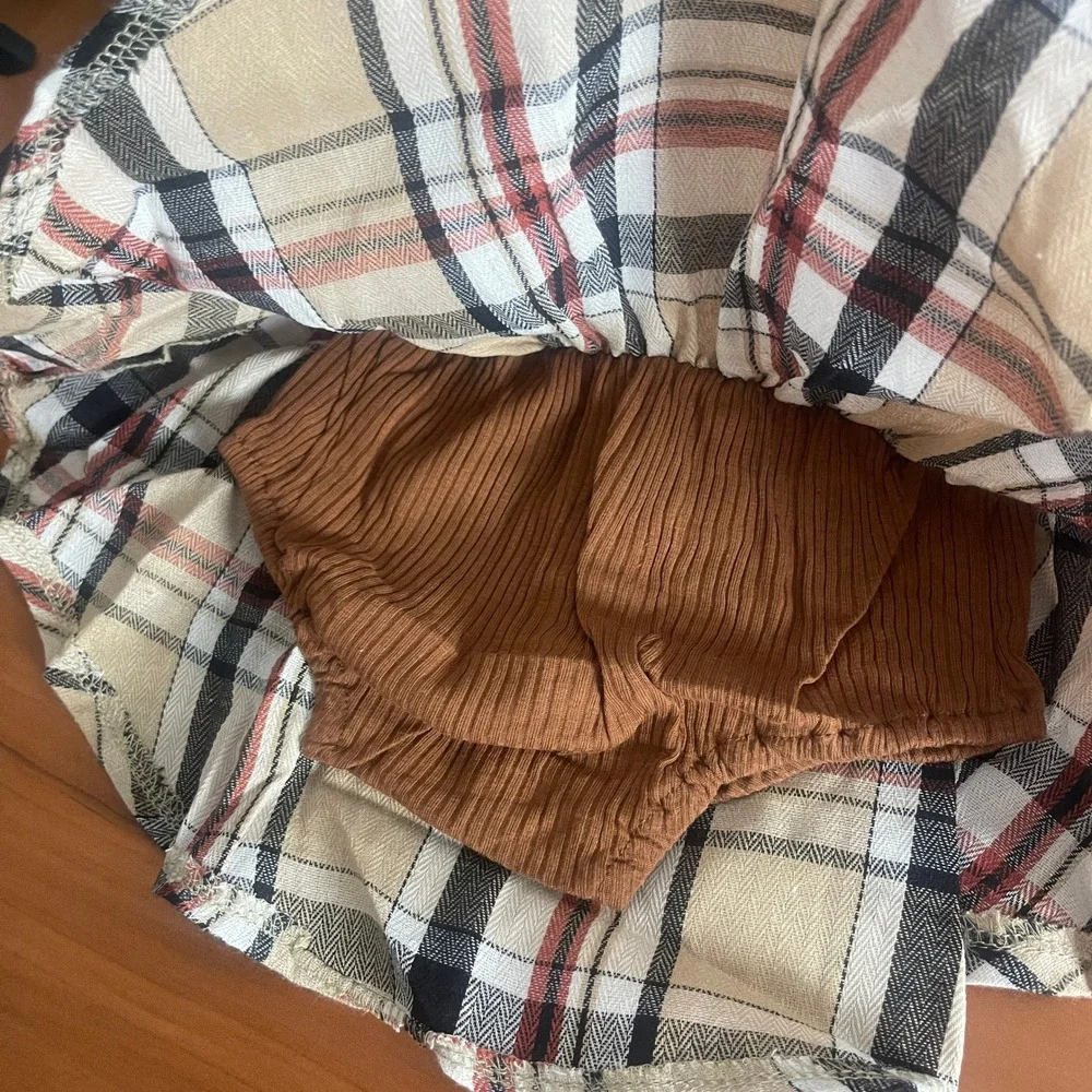 Baby Girls Rust Brown‎ Ribbed Top and Plaid Skirt Set 3-Piece Outfit 6-9 Months